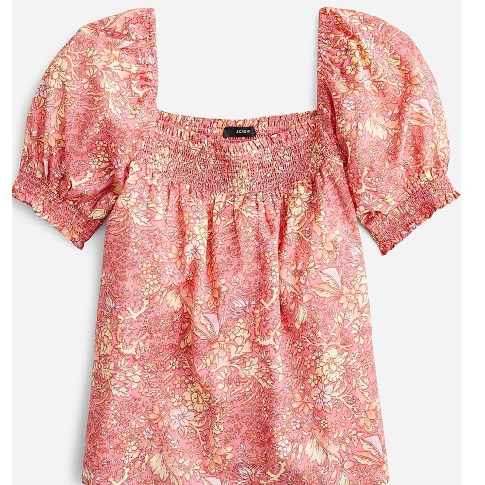 J. Crew Squareneck puff-sleeve cotton-blend voile top